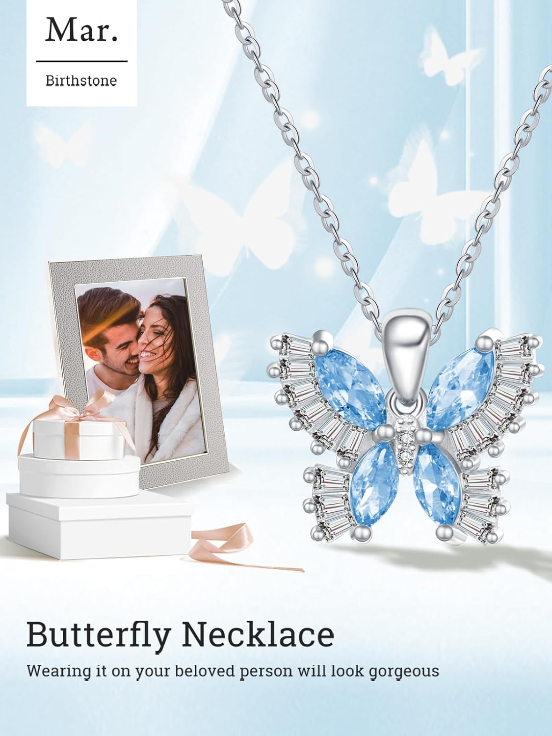 Colorful Necklace for Women White Gold Butterfly/Dragonfly Animal Pendant Necklaces With 12 Months Birthstone Anniversary Christmas Birthday Gifts for Grandkids Her Wife - Image 6