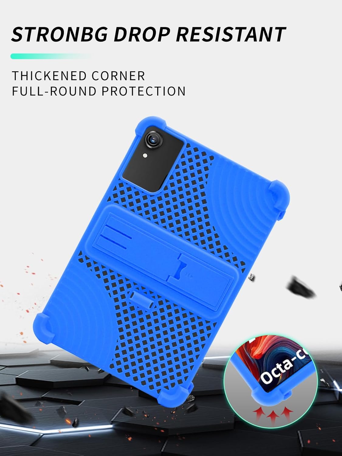 Case for ZIOVO Z168-15 Tablet 10 Inch,WUNIAK Hollow Back Design Heat Dissipation Shockproof Lightweight Adjustable Kickstand Silicone Shell&Kids Friendly Soft Case,Sky Blue