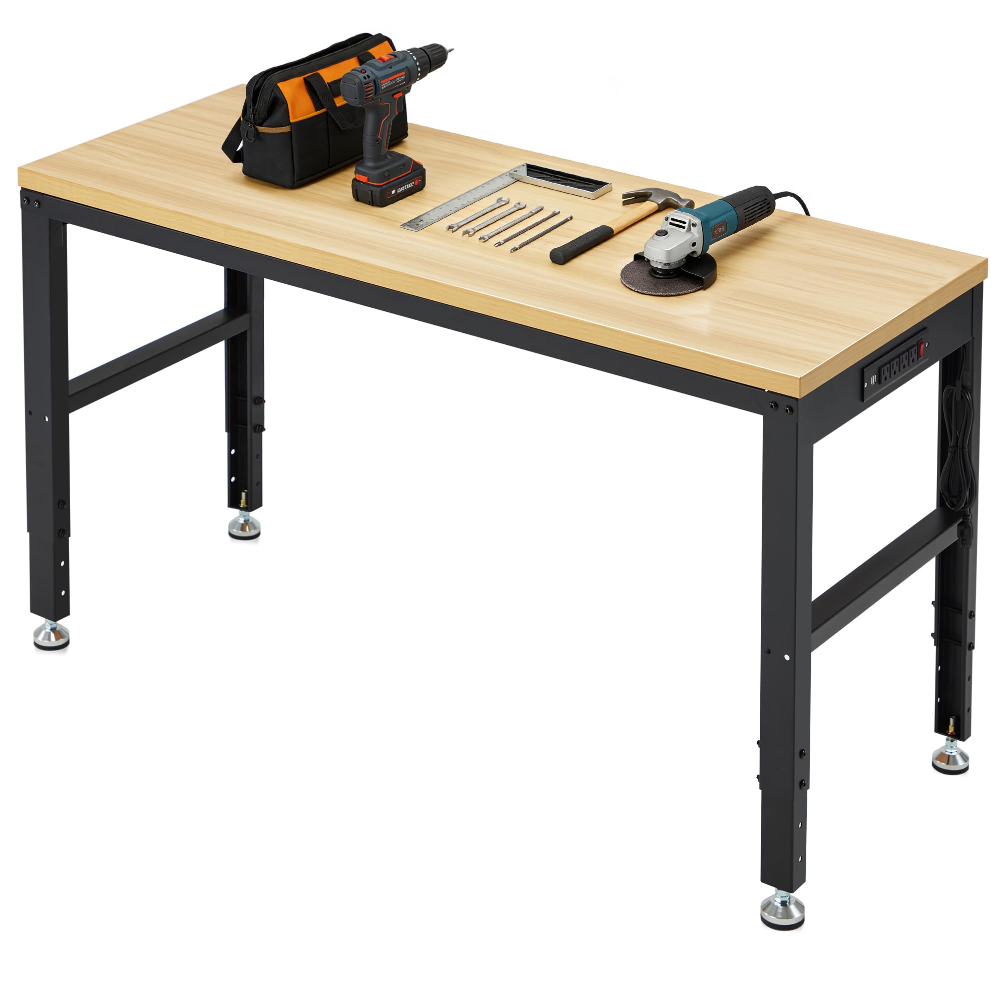 60" Garage Work Bench, Heavy Duty Wood Work Bench with Power Outlets, Max 2000 Lbs Load Capacity,Work Table for Garage, Workshop, Office, Home(60x24 with Socket)