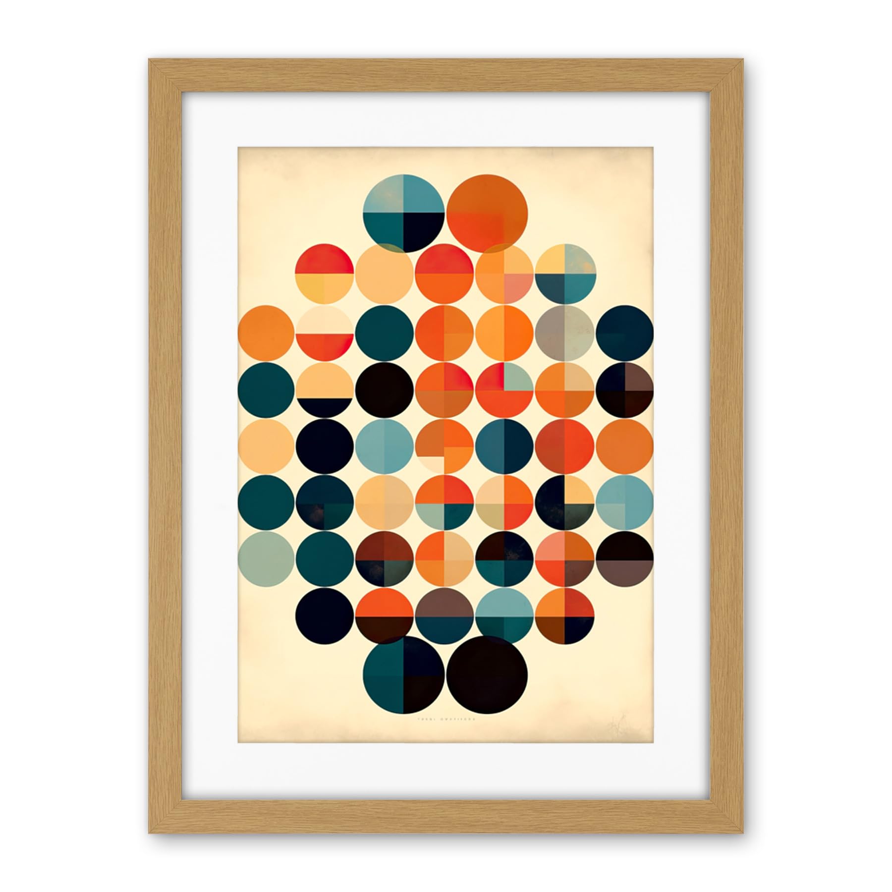 Artery8 Minimalist Bauhaus Geometric Vintage Colourful Shapes Circles Artwork Framed Wall Art Print 18X24 Inch