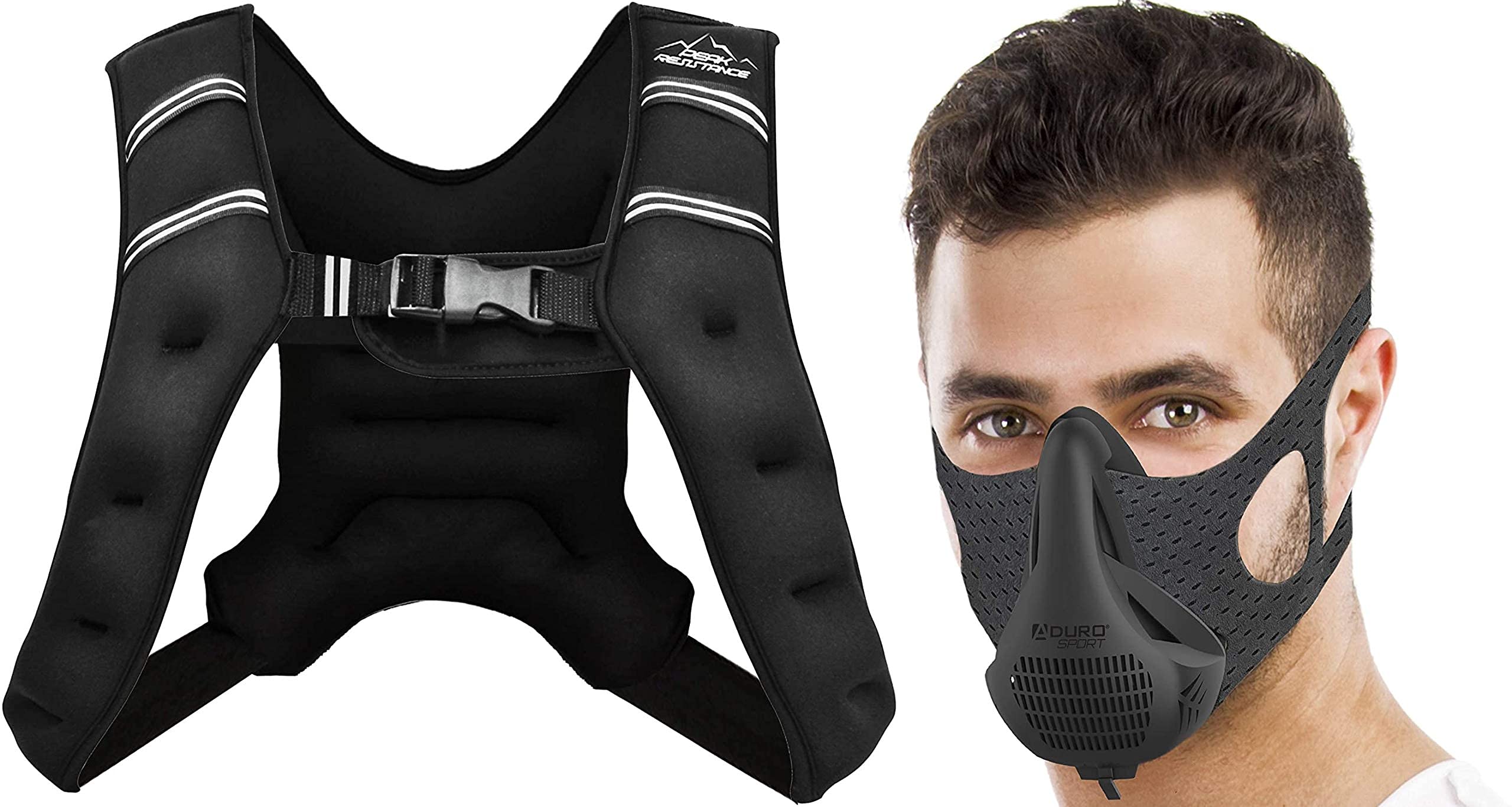 Aduro Sport Weighted Vest Workout Equipment, 12lbs Body Weight Vest for Men, Women, Kids Bundle with High Altitude Training Mask Cardio Training Sports Mask Training Workout Masks for Men, Black
