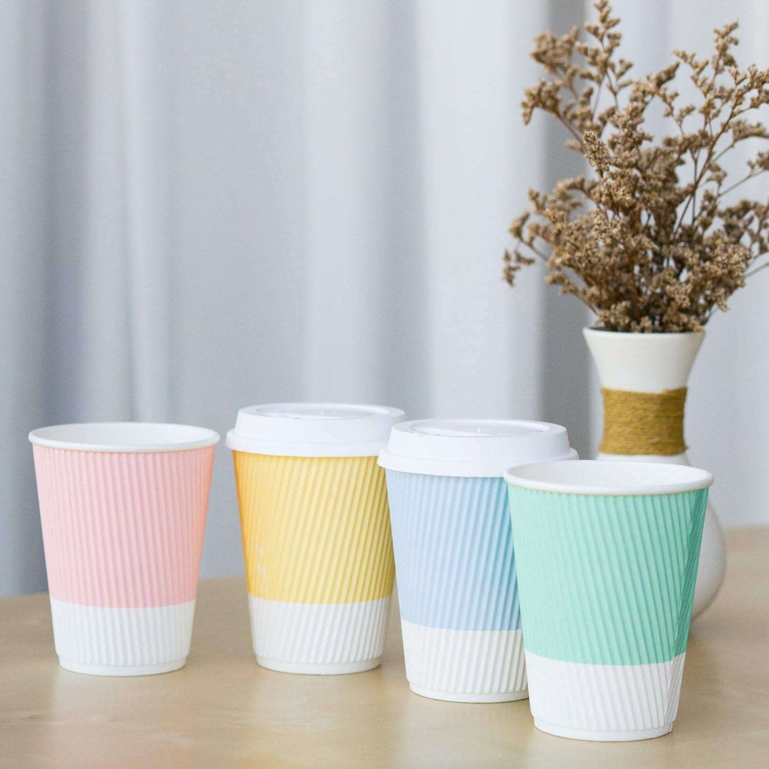 Disposable Coffee Cups With Lids - 12 oz To Go Coffee Cup With Lid (80 Set). Durable Togo Travel Paper Hot Cups Insulated For Hot and Cold Beverage Drinks, No Sleeves Needed (Assorted) - Image 2