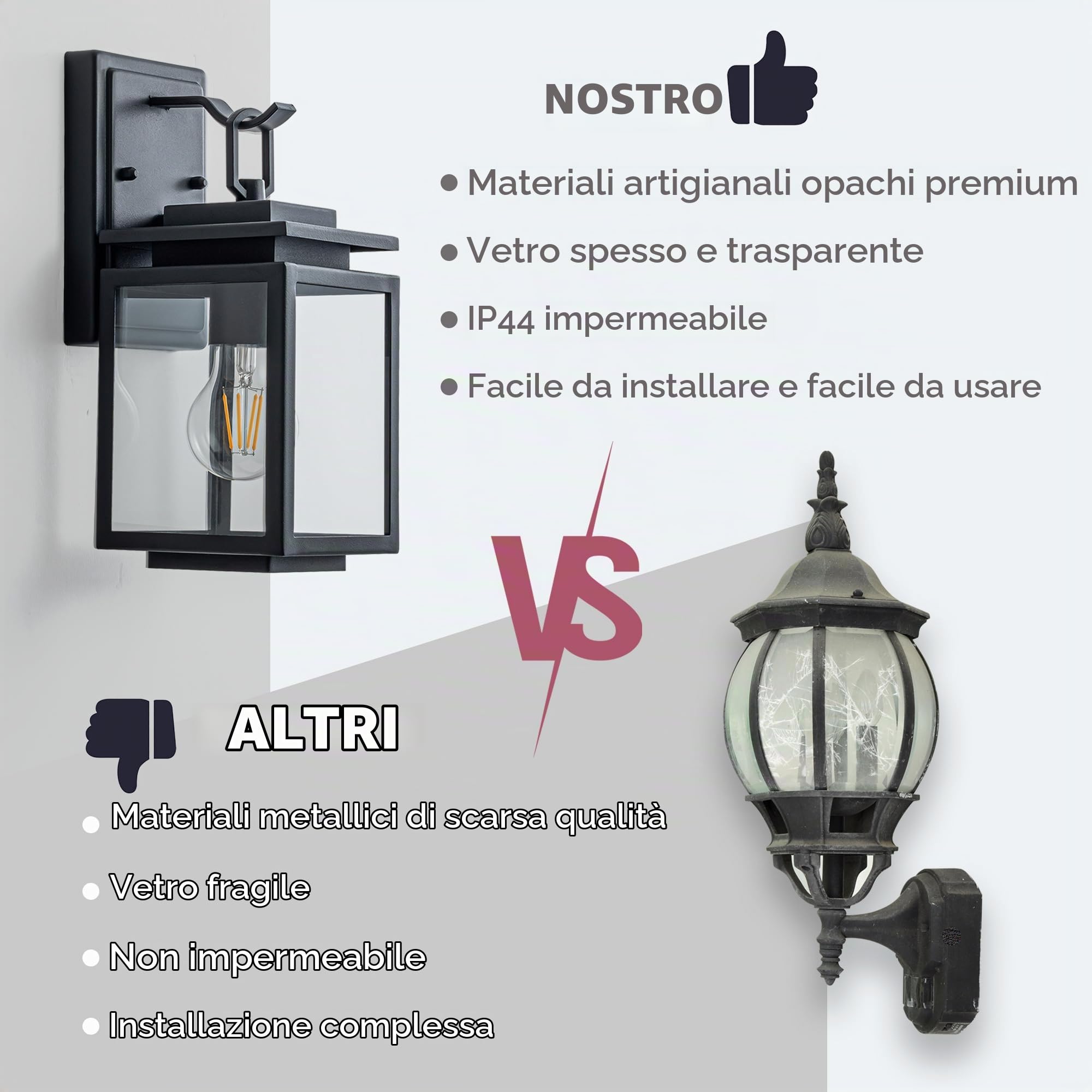 FTL Lampade da Esterno E27, Portico Applique da Esterno, Moderno Lanterna da Parete per Giardino, IP44 Impermeabile Luci da Esterne a Parete, Applique a Muro Della Porta Anteriore per Terrazza, Nero