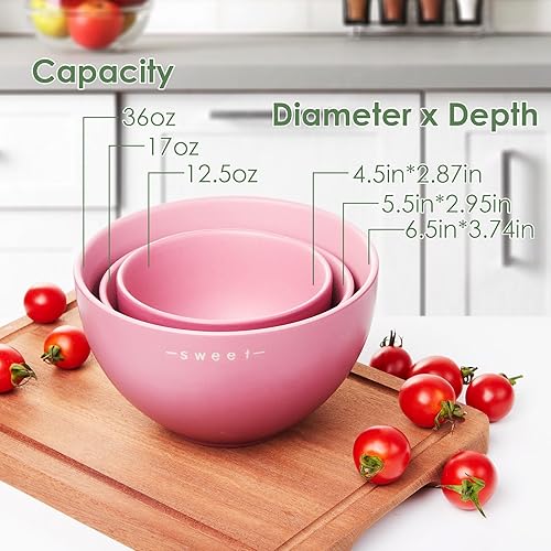 Miniatura 2 de LUMCHIGO Juego de 3 cuencos de cerámica de 4.5, 5.5 y 6.5 pulgadas para cocina, cuencos de cereales para cereales, sopa, avena, frutas, ensalada,