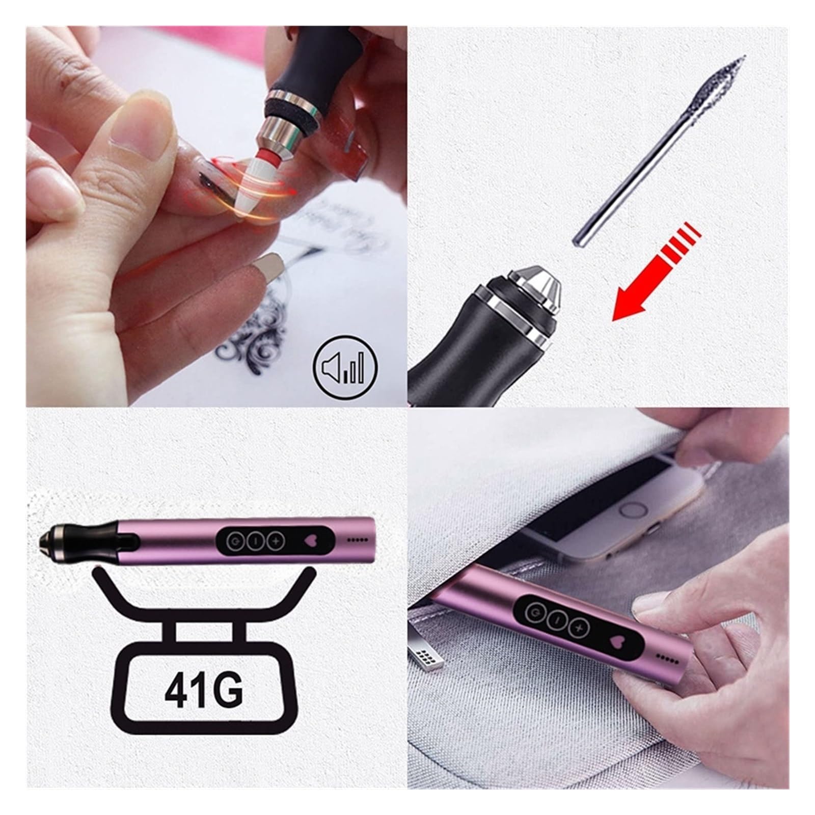 Torno para Uñas Taladro eléctrico for uñas, Juego de Fresas for manicura Profesional, Brocas for uñas, removedor de Esmalte de Gel, manicura artística for uñas(Silver)