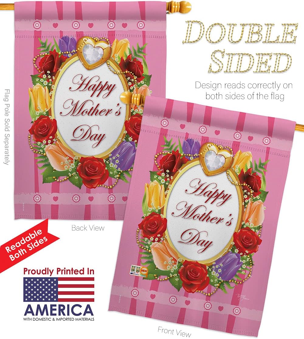 Happy Mothers Day House Flag Set Family Mother Mom Mama Grandma Love Flowers Parent Sibling Relatives Grandparent Decorative Yard Banner Double-Sided Made In USA 28 X 40
