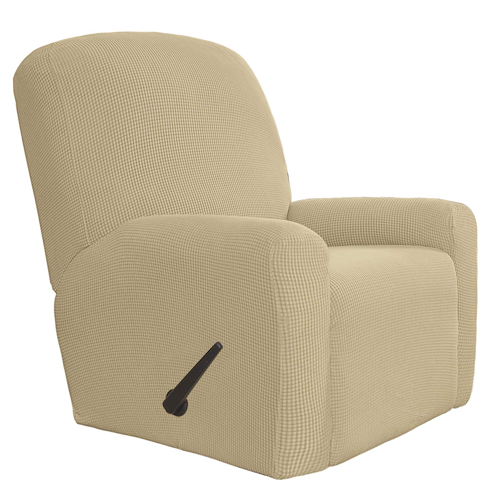 Easy-Going 4 Pieces Oversized Recliner Stretch Sofa Slipcover Sofa Cover Furniture Protector Couch Soft with Elastic Bottom Polyester Spandex Jacquard Fabric Small Checks Beige X-Large