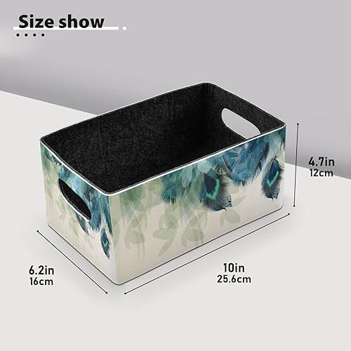 Miniatura 3 de Kcldeci Cestas de almacenamiento de plumas de pavo real de acuarela para organizar, color verde azulado, turquesa, floral, hojas verdes, canasta de