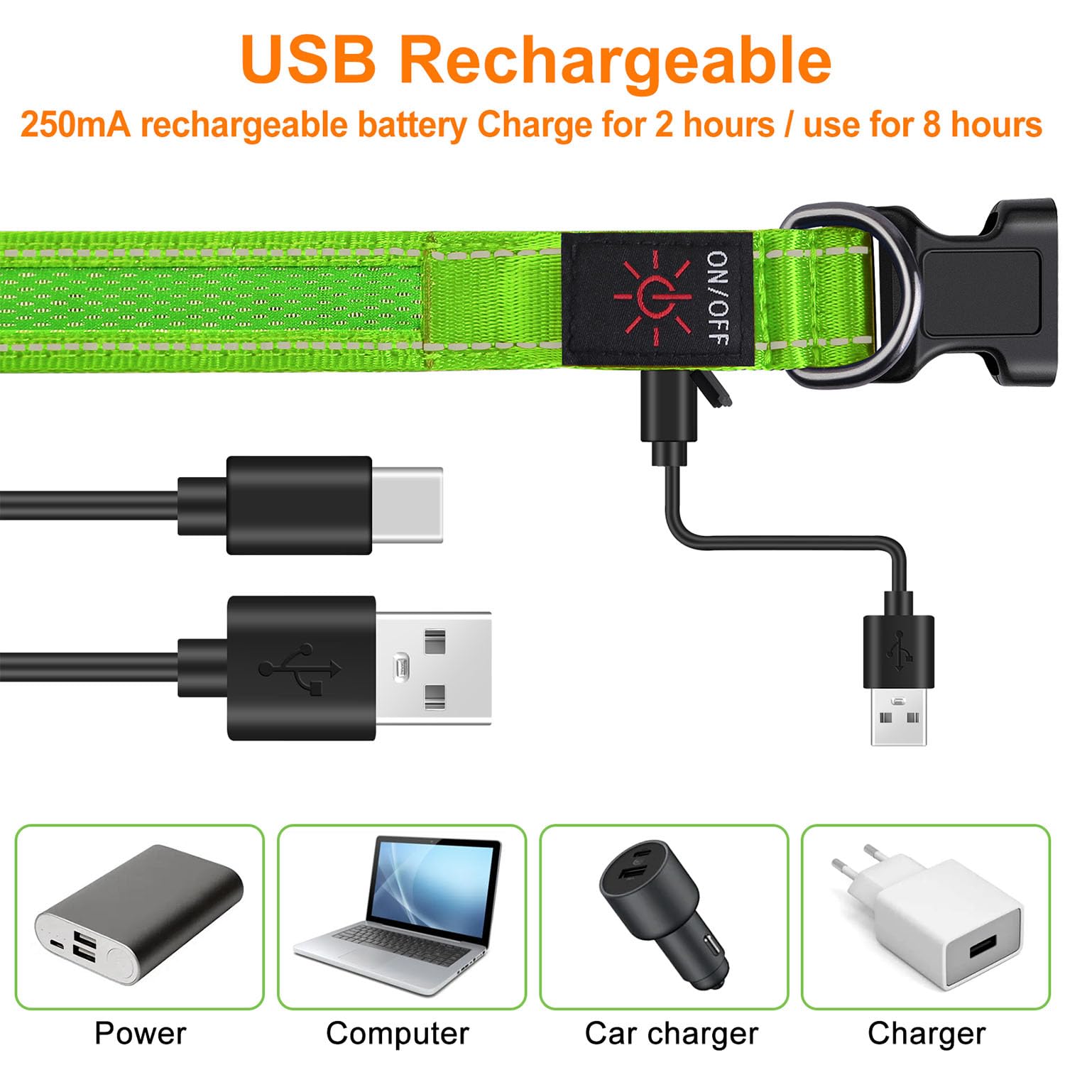 Light Up Dog Collar for the Dark LED Dog Collar USB Rechargeable & Waterproof with 3 Flashing Modes - Image 3