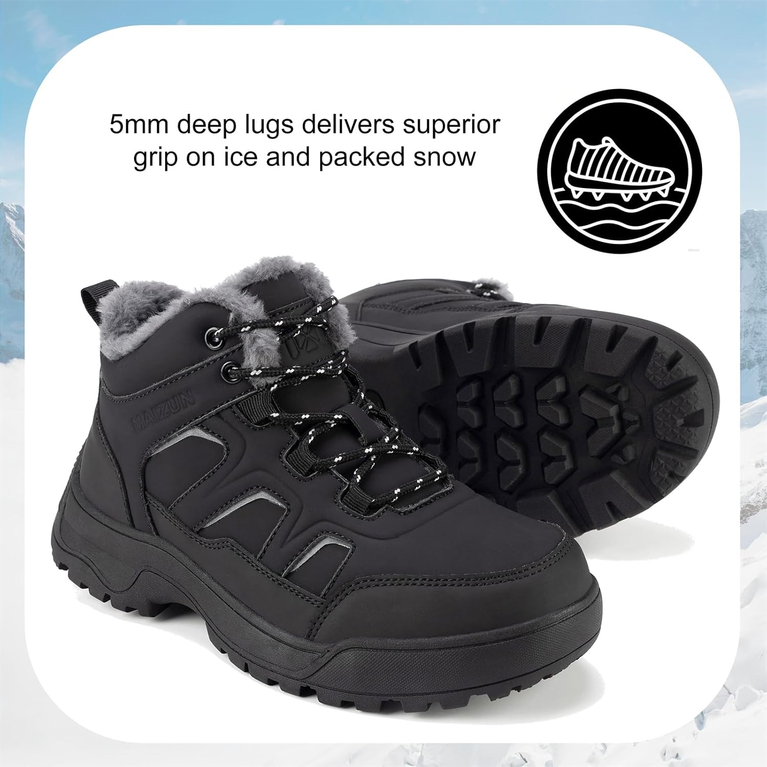 Moodeng Womens Snow Boots Arch Support Water Resistant Winter Boots Anti-Slip Hiking Booties Outdoor Trekking Shoes