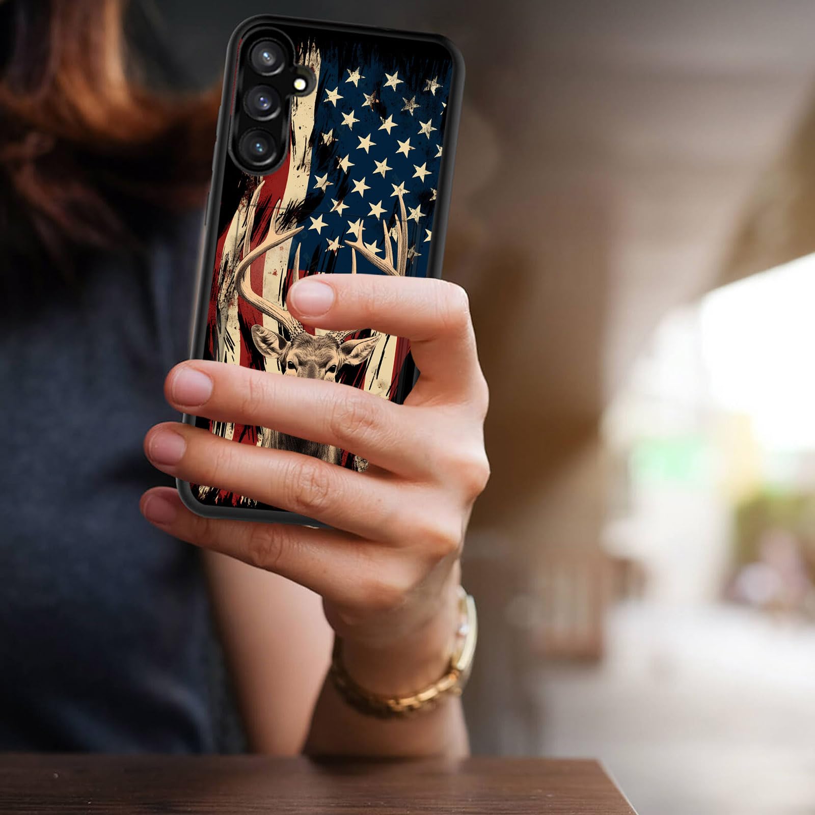 Vobber for Galaxy S23 FE Case,Wallet Case Hidden Card Slot Holder Shockproof TPU and PC Dual Layer Protective Case Cover for Samsung Galaxy S23 FE 6.4 Inch 2023,American Flag Deer