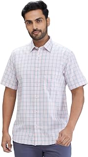 Colorplus Men's Tailored Fit Checks Pattern Pure Cotton Spread Collar Half Sleeve Casual Shirt Price In India