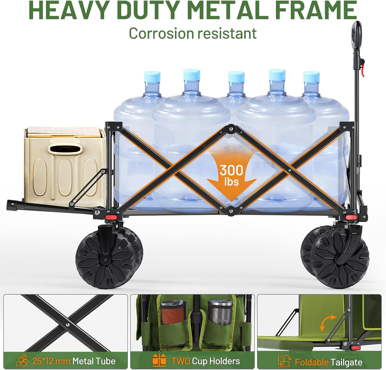 TIMBER RIDGE 47 L Collapsible Folding Wagon with Tailgate, 300lbs Heavy Duty Beach Wagon with All-Terrain Big Wheels, 250L Foldable Utility Cart for Sand Camping Sports Shopping, Grey