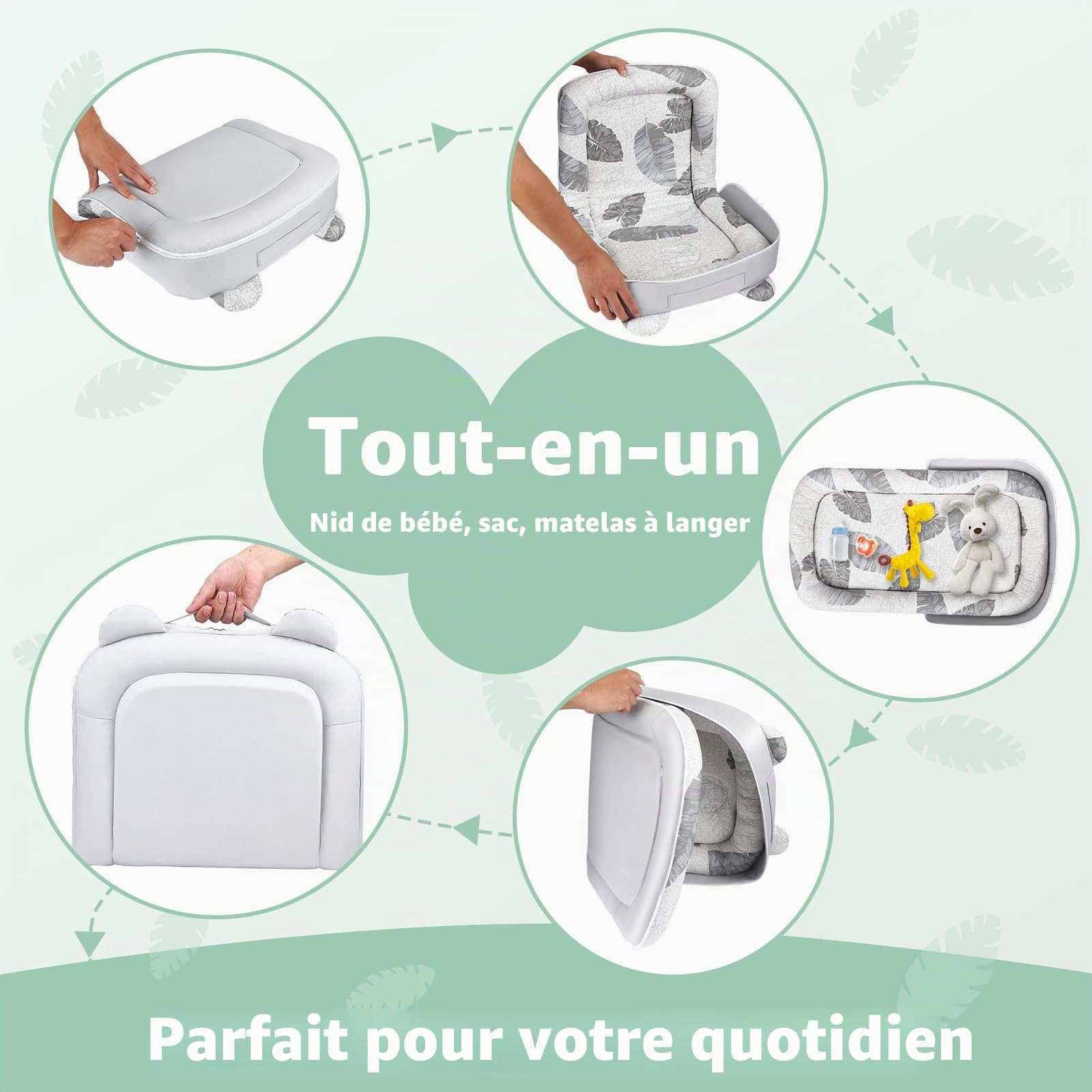 Baby Nest - Nid d'Éveil et de Sommeil pour Nouveau-Nés jusqu'à 24 Mois - Couchage Bébé Respirant & Portable Double Face, Léger & Lavable en Machine avec Sac de Transport-Pour Dormir, Jouer et Voyager