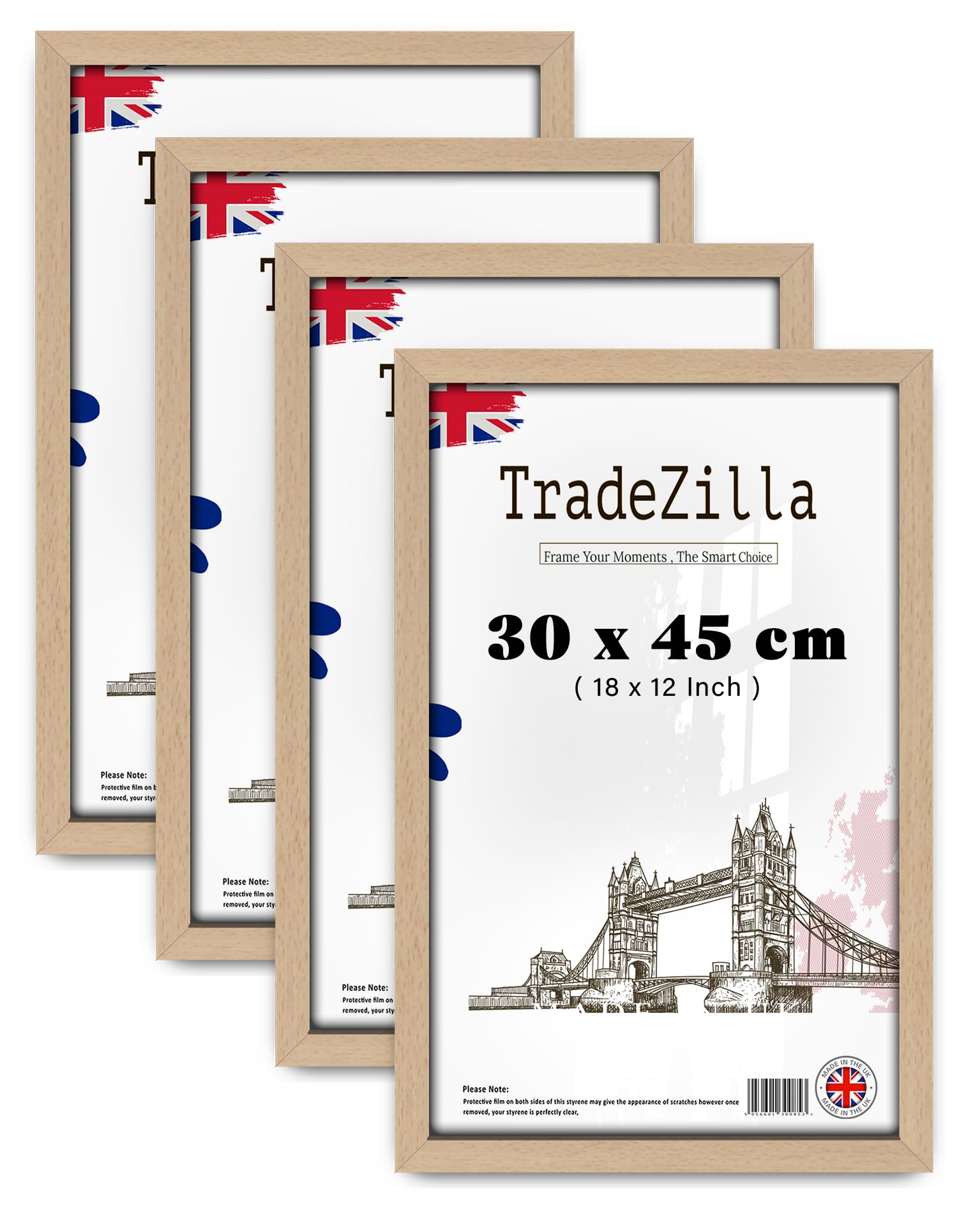 Tradezilla Beech Pack Of 4 Wood Finish Picture Frame (30 X 45 Cm) Wall Gallery Poster Frame, 300 X 450 Mm Premium Mdf Frame, Ideal For Art, Certificates & Home Décor Display [ ]