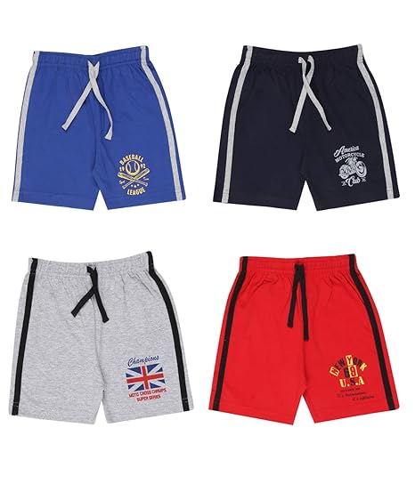 Sand Beach Kids Boys & Girls Cotton Solid Printed Shorts Pack of 4