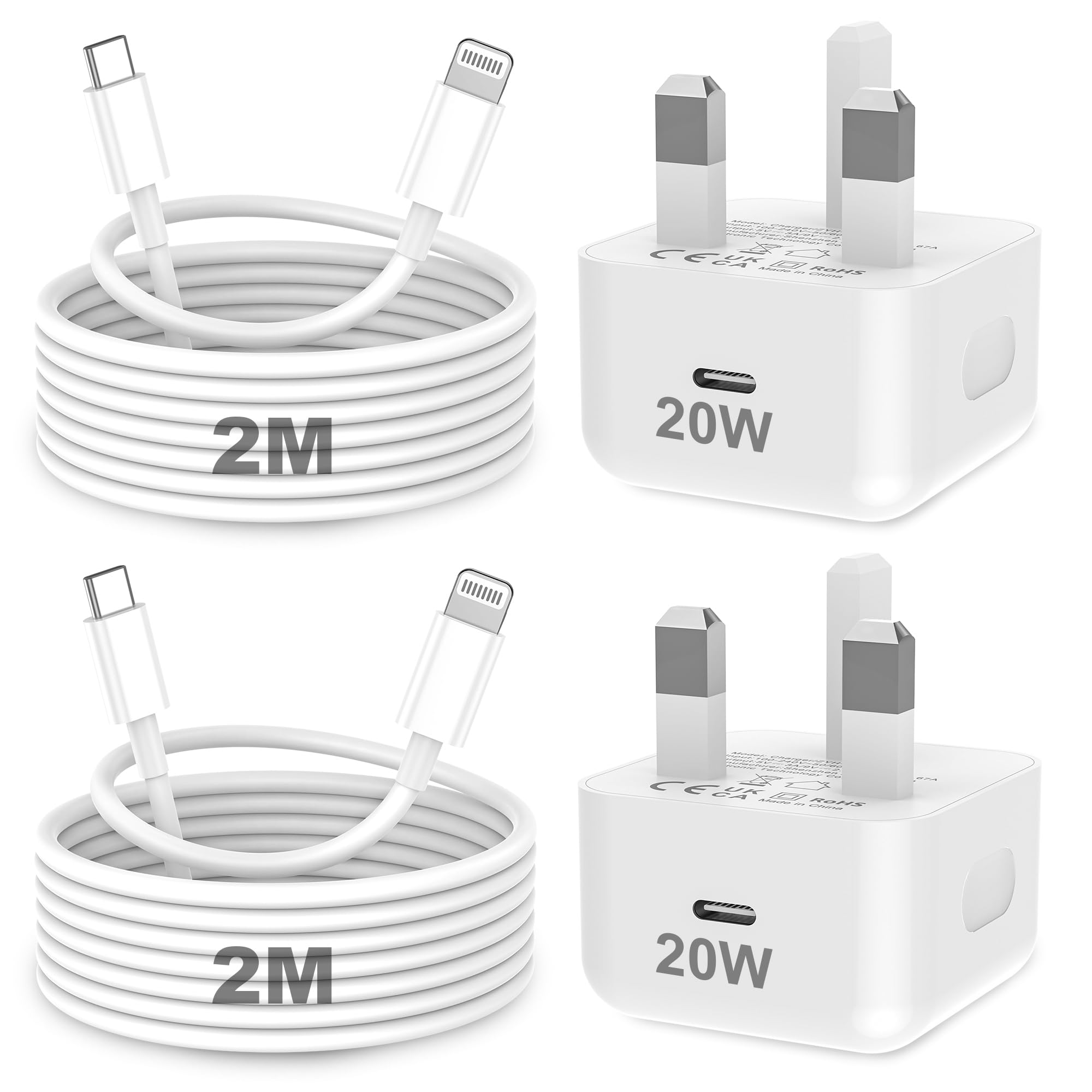 KTDRJN for iPhone Charger Fast Charge, 2Pack PD 20W Fast Apple Charger Cable 2M, iPhone Fast charger Plug with USB C To Lightning Cable for iPhone 14 13 12 11 Pro Max XS XR X 8 7 6 Plus, iPad and iPod