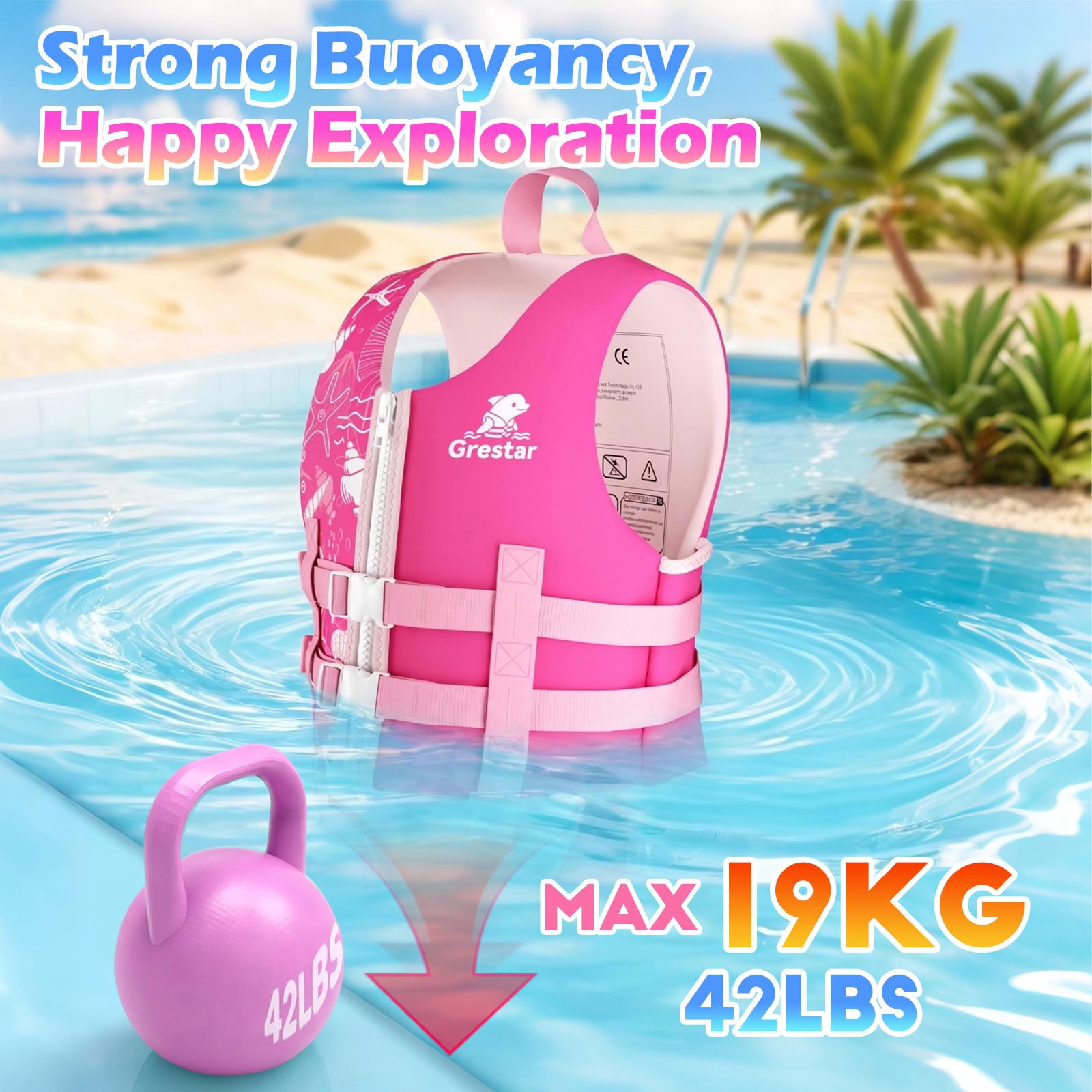 Giubbotto di Nuoto per Bambini con Cinghia Regolabile, Gilet da Nuoto in Neoprene con Schiuma EPE, Design Senza Maniche per Età 2 a 9 Anni / 15 a 35 kg