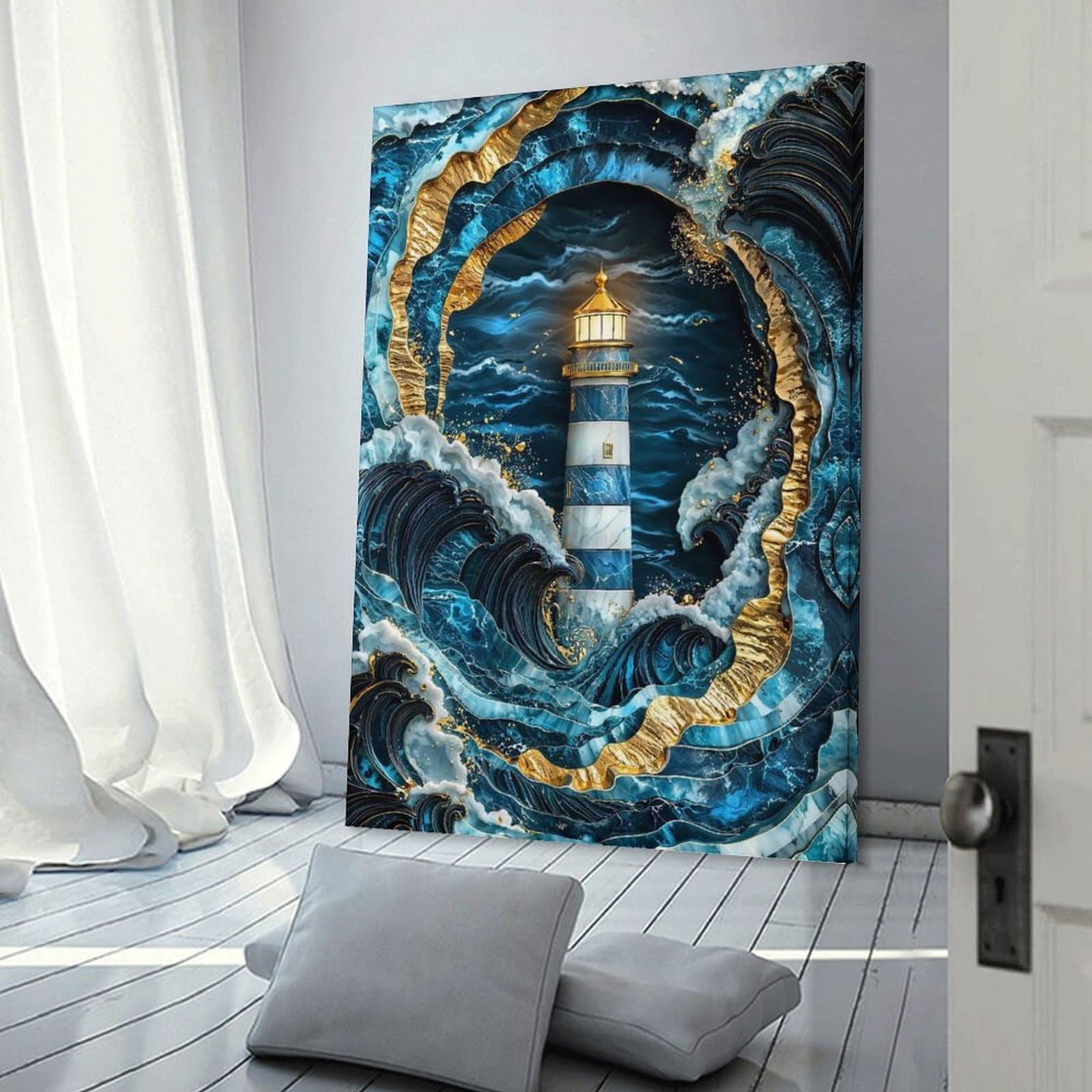 Junmoney Wall Decor Canvas Print Beacon in The Storm Kintsugi Art, 16x24inch(40x60cm), for Bedroom, Lounge Or Dressing Area, Stylish Decor for A Restful Room Update