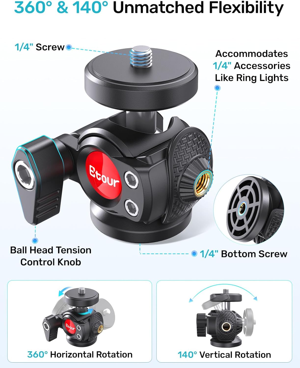 Webcam Stand for Desk, Upgraded Gooseneck Web Camera Tripod & 360° Swivel Ballhead for Logitech Webcam C922 C930 C930e C920 C920s C920x C960 C615 BRIO NexiGo N60 with 1/4" Thread