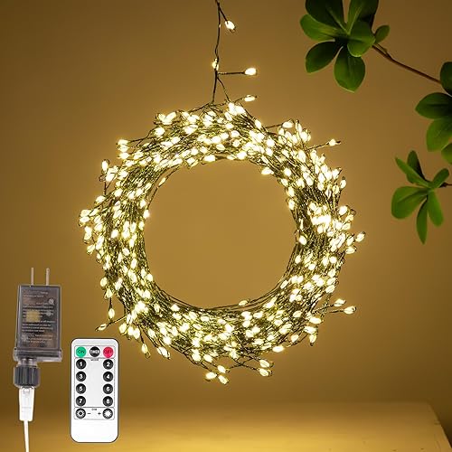 Miniatura 8 de ZELUXDOT Luces de petardo enchufables de 100 pies, 1000 luces LED de color blanco cálido y verde con control remoto para dormitorio, boda,