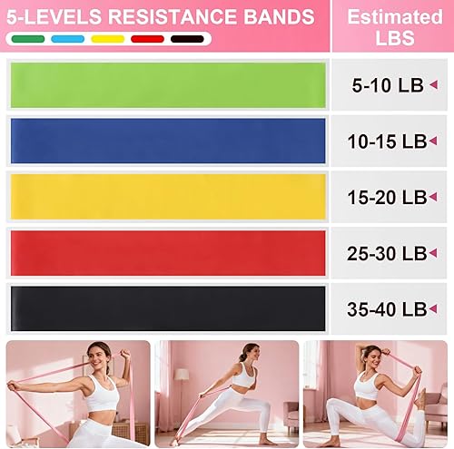 Miniatura 6 de Kit de pilates de 14 piezas, kit esencial de pilates para mujeres, equipo de pilates para el hogar con anillo de bola circular de yoga, 5 bandas de