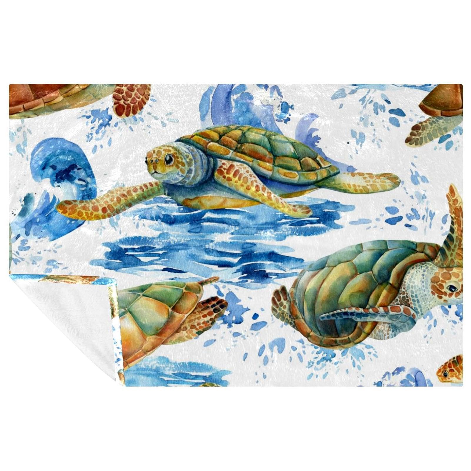 Couverture tortue de mer verte aquarelle douce chaude lit canapé