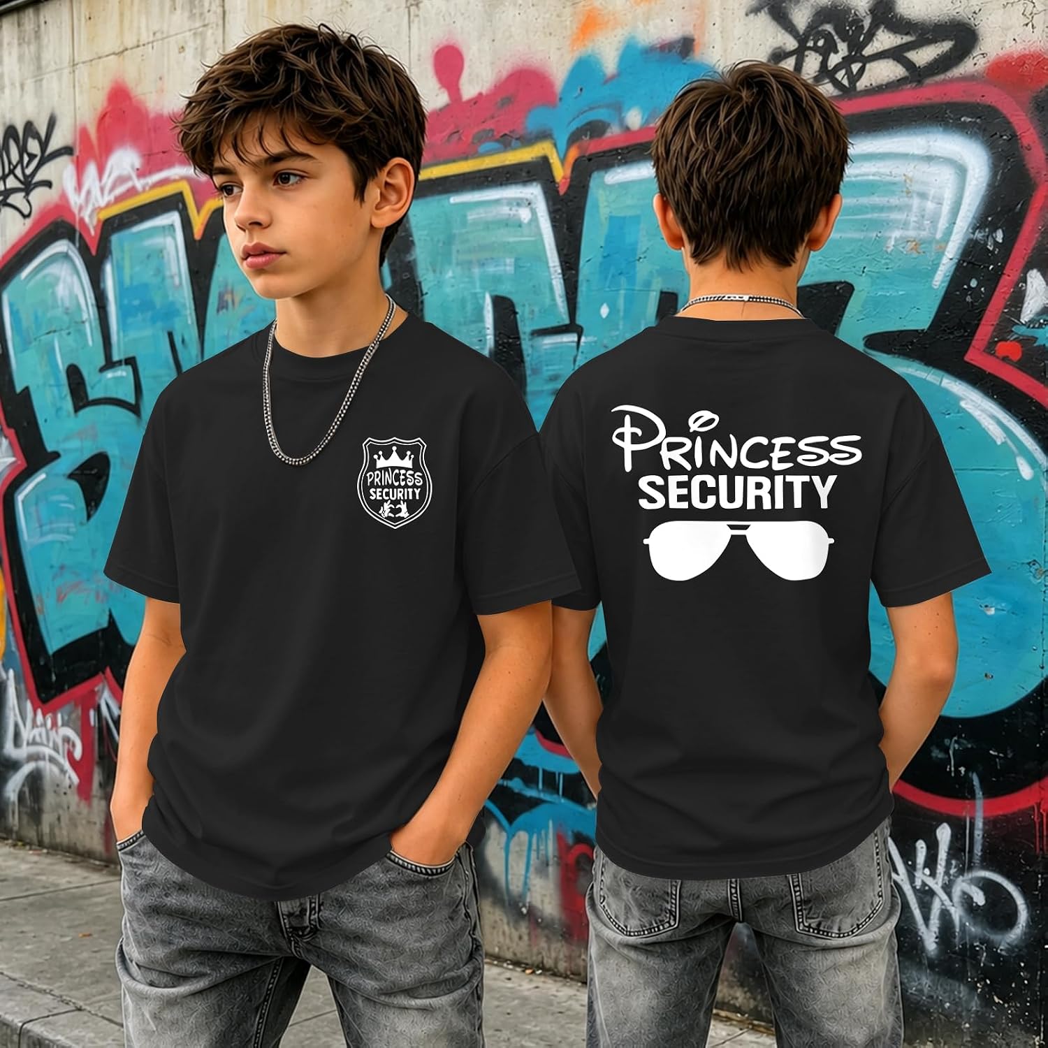 Boys Princess Security Team Shirt Funny Tshirt for Kids Graphic Tees Toddler Holiday Family Vacation Summer Tops