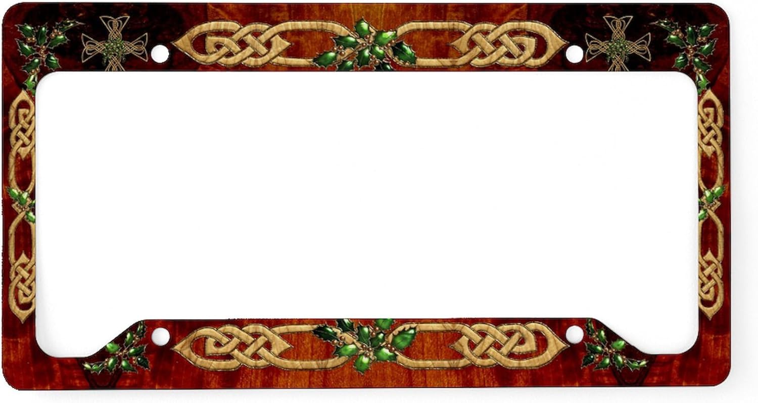 CafePress Harvest Moons Celtic Holly Cross License Plate HOL Aluminum License Plate Frame, License Tag Holder