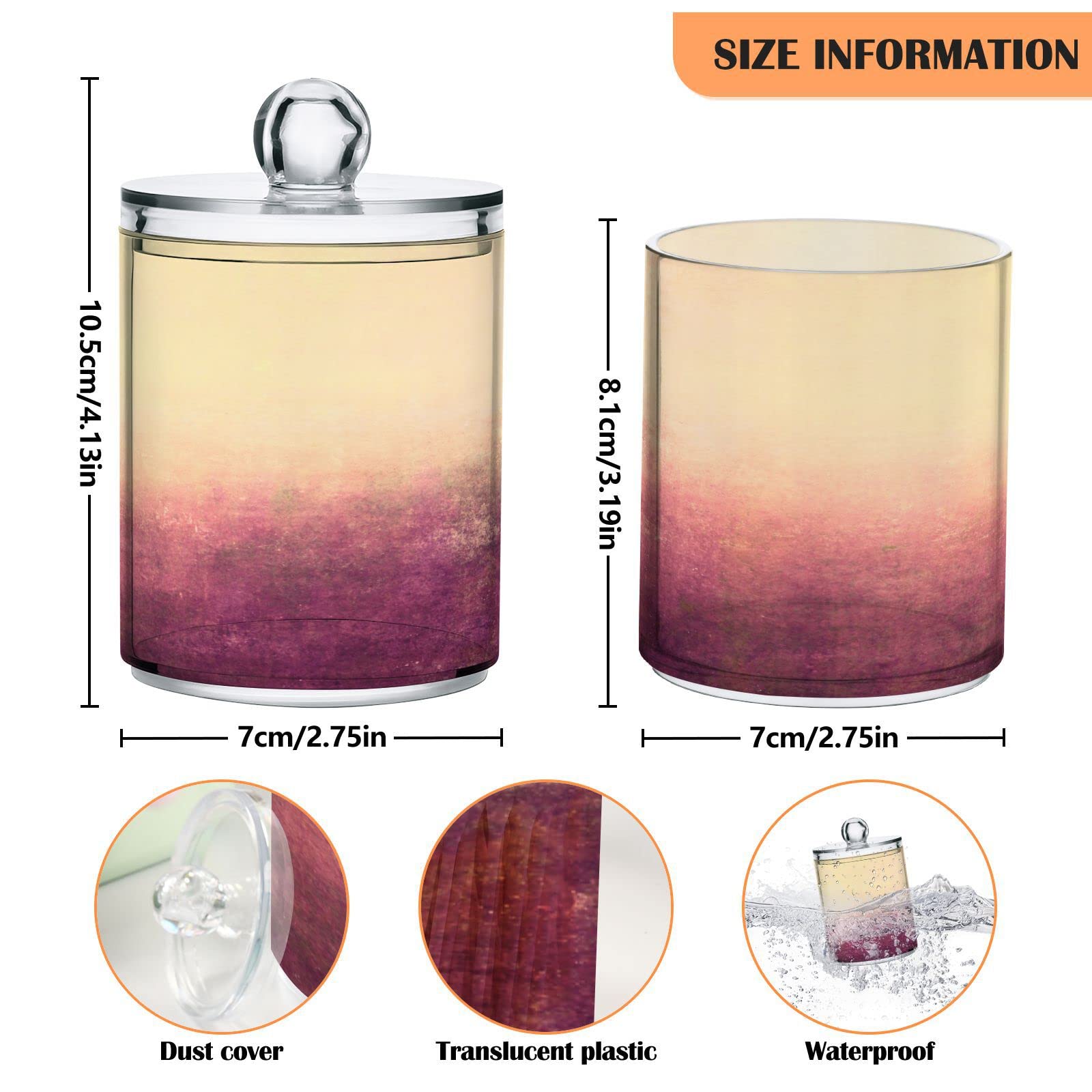 Vintage Pink Beige Qtip Dispenser Apothecary Jars Bathroom Qtip Holder Storage Canister Plastic Jar 10 Oz for Cotton Ball Swab Round Pads Floss 2pcs