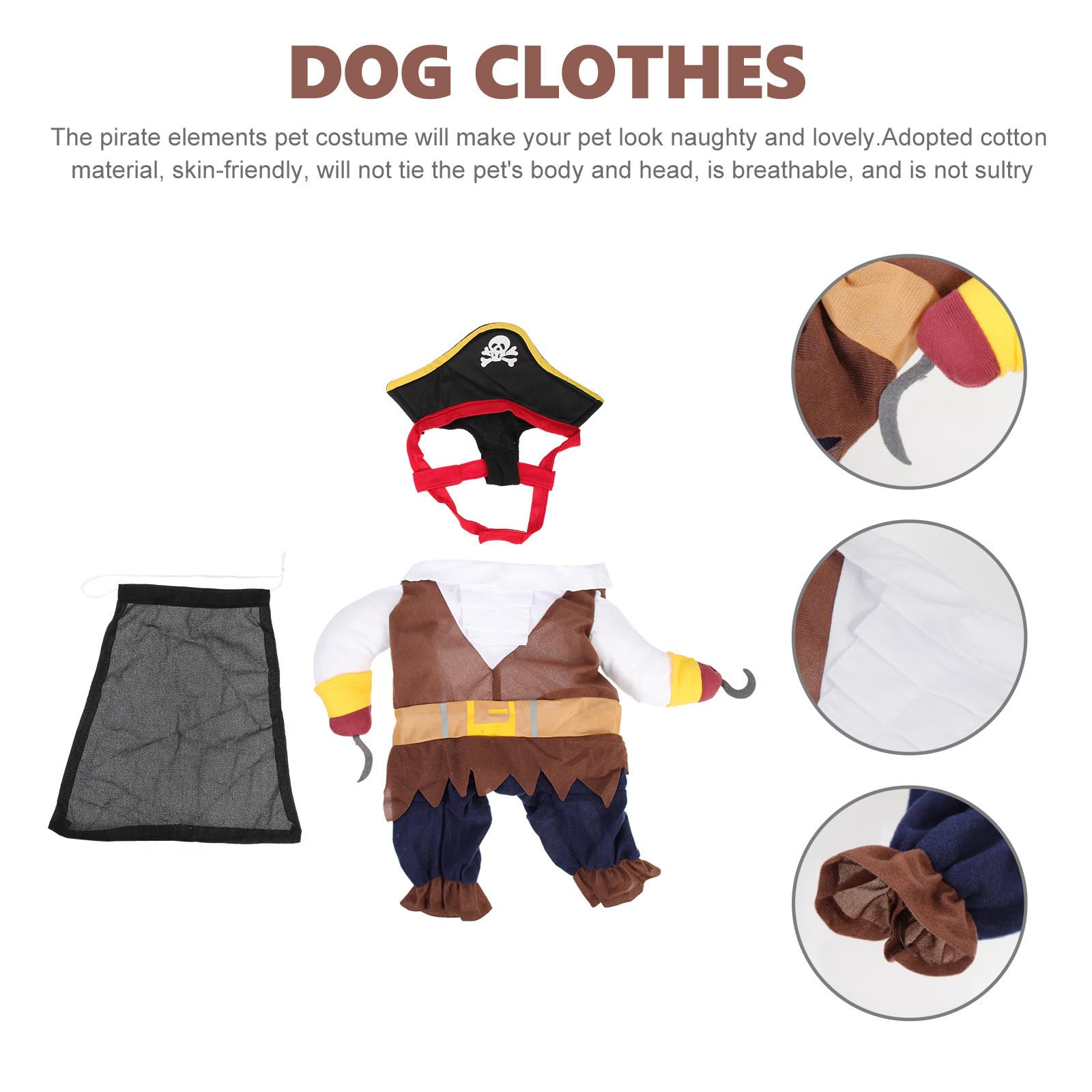 4 Set Costume Pirata per Cani e Gatti, Cotone Xl, Halloween