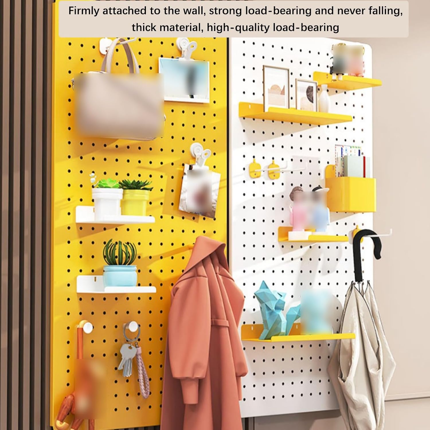 Versatile Black Pegboard Wall Organizer Panels - Stylish Storage Solution for Crafts, Jewelry, Garage, Kitchen, Bathroom & Office - Perfect Display Shelving System (Yellow 31.5x15.75in)
