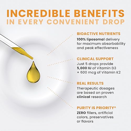 Miniatura 4 de Pure TheraPro Rx Líquido vegano de espectro completo orgánico D3 + K2 para una máxima absorción, suplementos de vitamina D3 y vitamina K2 para