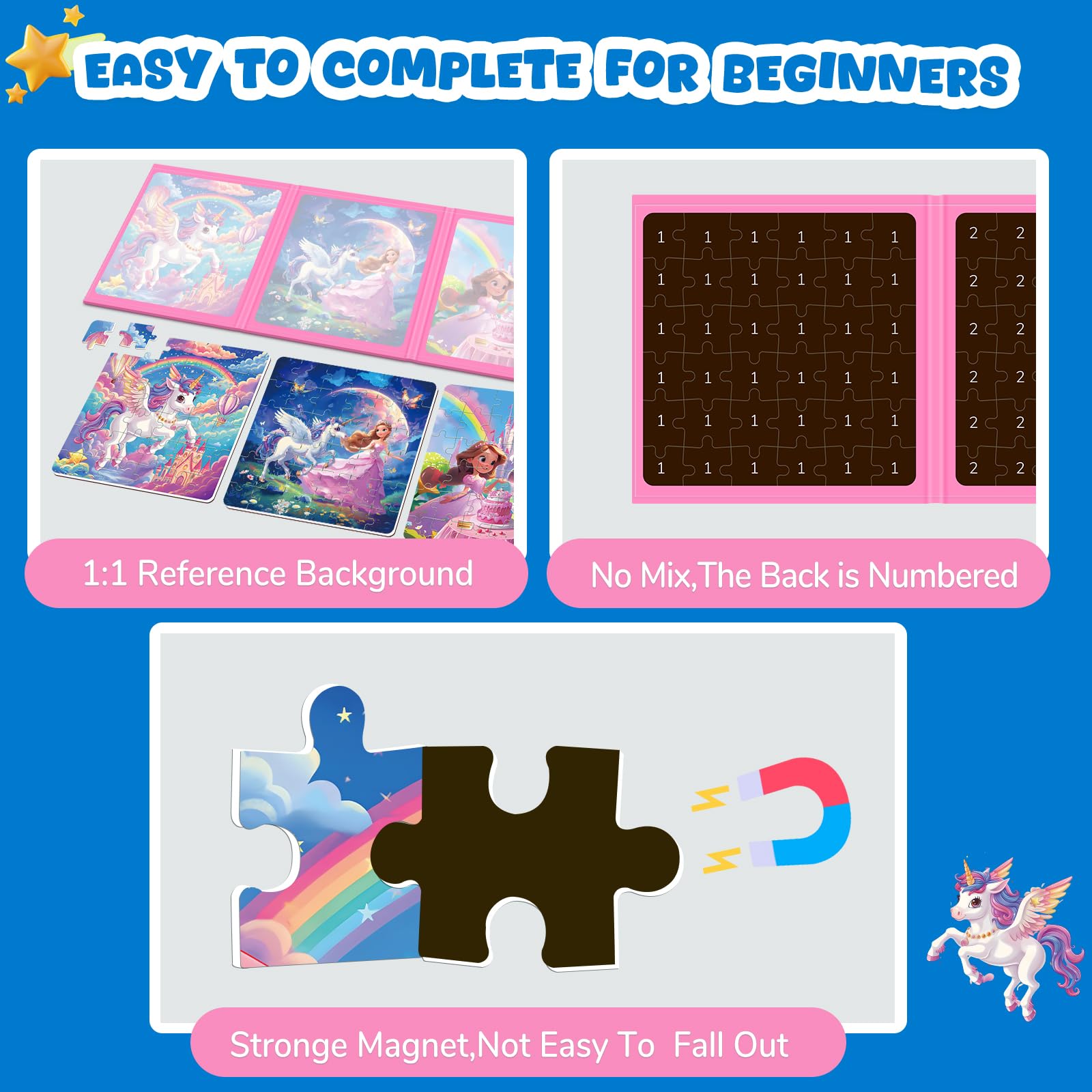 Puzzle MagnéTicos De Unicornio para NiñOs, Rompecabezas para Viajar De 36 Piezas para NiñOs De 3 A 8 AñOs,Puzzle para NiñAs para Mejorar La Inteligencia,Actividades con En AvióN,CumpleañOs