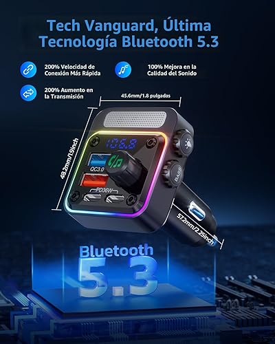 Miniatura 3 de Nulaxy Cargador adaptador de coche Bluetooth 5.3 de 54 W de carga rápida de 4 puertos PD36W y QC3.0 18W, transmisor FM de radio inalámbrico con