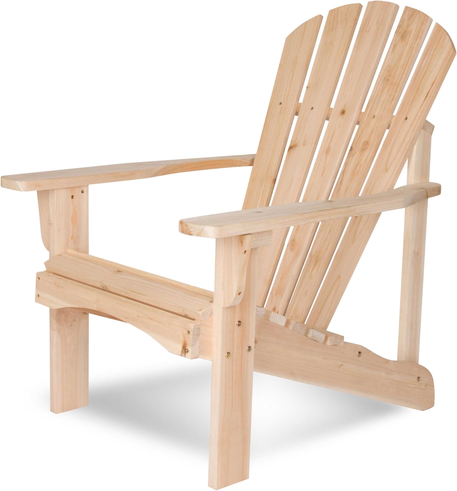 Shine Company Rockport Wooden Adirondack Chair, Outdoor Patio Firepit Chairs, Back & Seat Pre-Assembled, Natural