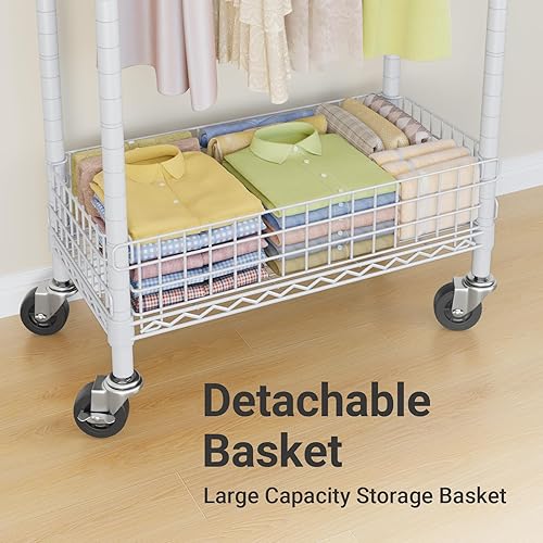 Miniatura 6 de VIPEK R1 - Perchero rodante con organizador de tablero de clavijas, armario portátil para colgar ropa con ruedas bloqueables y cesta extraíble,