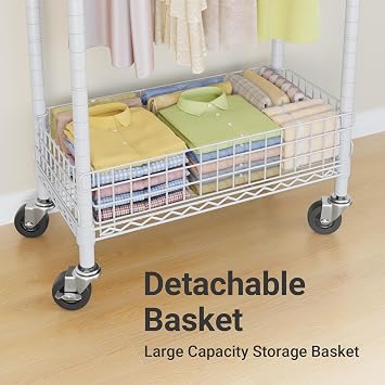 VIPEK R1 Rolling Clothes Rack with Pegboard Organizer Portable Closet for Hanging Clothes with Lockable Wheels & Removable Basket, Compact Clothing Rack for Small Spaces Apartments/Bedroom, White