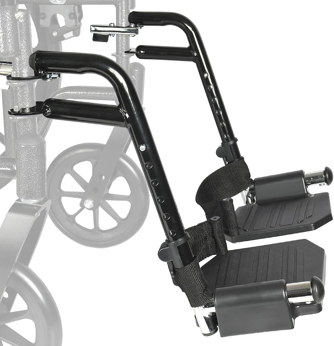 Reemplazo universal del reposapiés de la silla de ruedas: estribo compuesto ajustable y lazo para el talón, soporte cómodo plegable, asequible, negro, liviano, fácil instalación