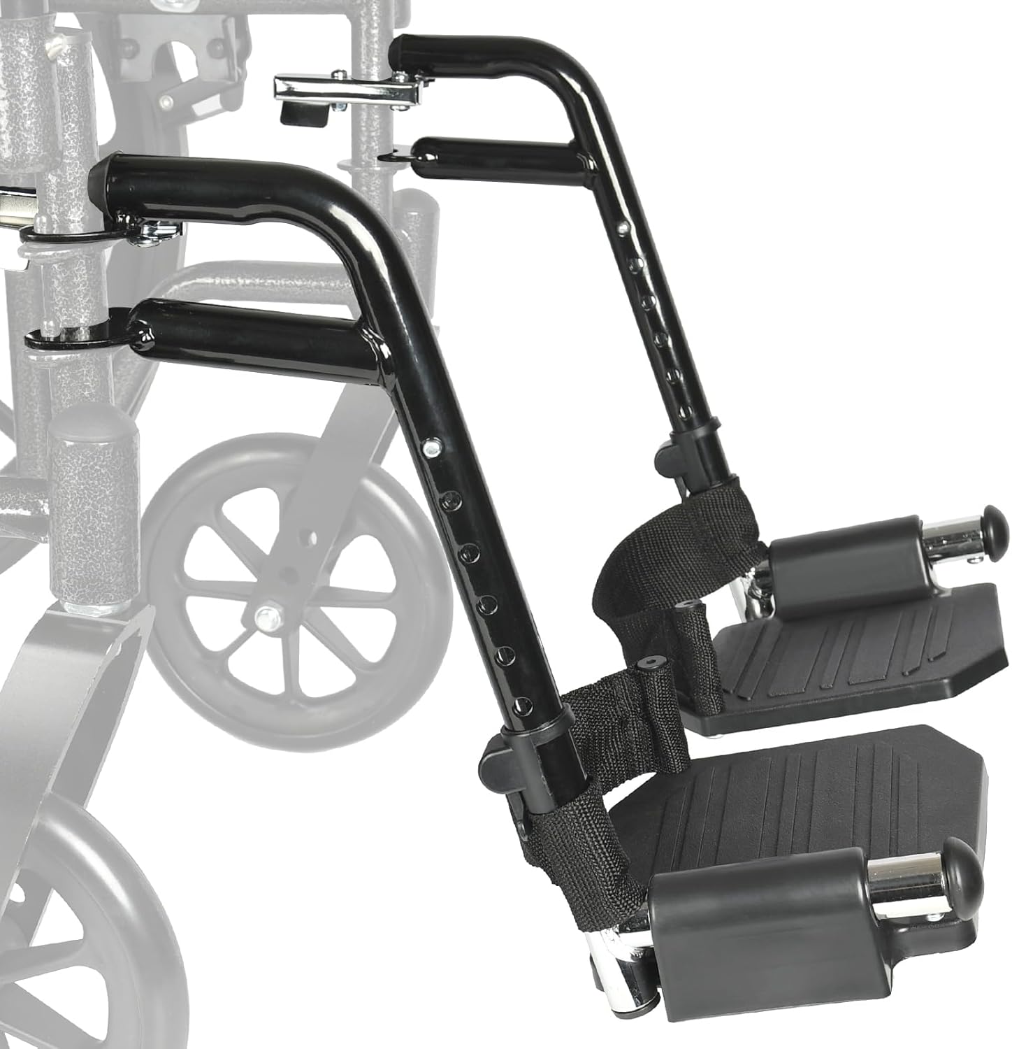 Universal Wheelchair Footrest Replacement - Adjustable Composite Footboard & Heel Loop, Foldable Comfort Support, Affordable, Black, Lightweight, Easy Installation