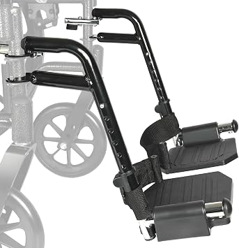 Universal Wheelchair Footrest Replacement - Adjustable Composite Footboard & Heel Loop, Foldable Comfort Support, Affordable, Black, Lightweight, Easy Installation