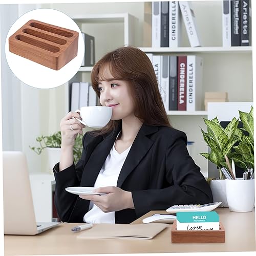 Miniatura 9 de STOBAZA Soporte de exhibición de tarjetas de madera Soporte de letrero Caja de tarjetas de visita Organizador de escritorio