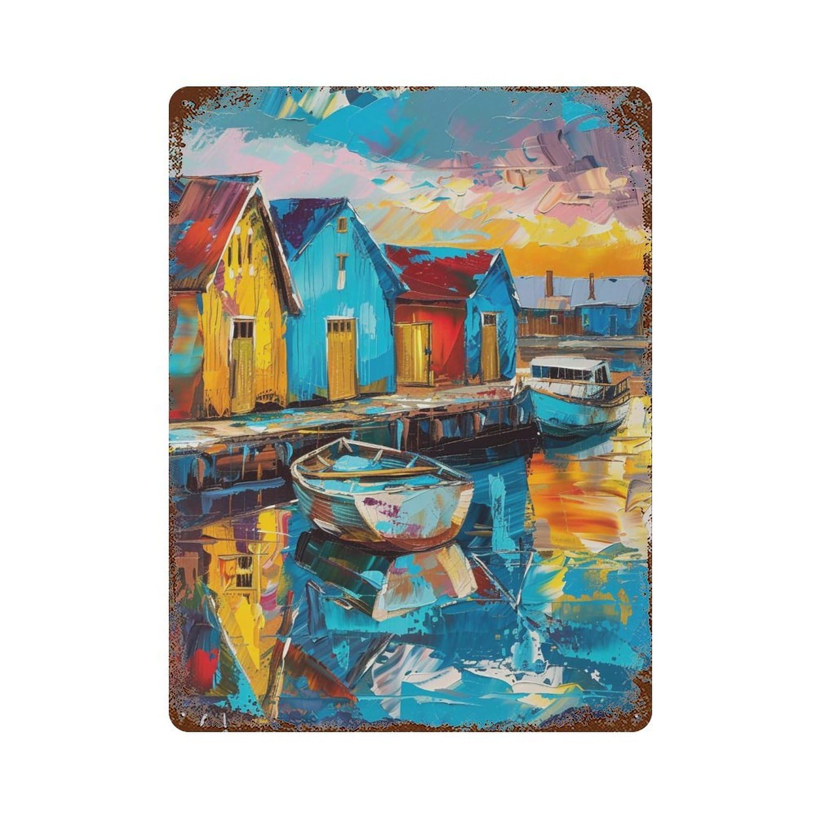 HDURYEYRYY Geometric Harbor Sunset Sailboat 03 Wall Retro Iron Vintage Art Metal Tin Sign Poster Modern Home Cofffee Club Art Bar Shop Decor 40x30cm
