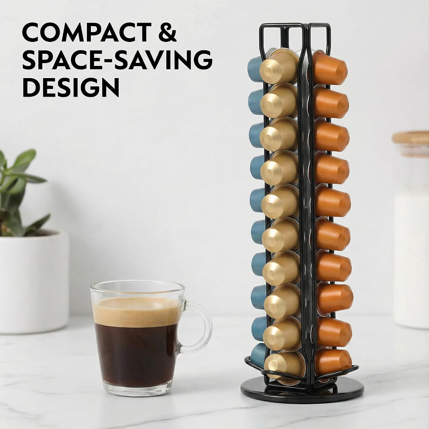 Coffee Pod Holder for Nespresso OriginalLine Capsules, Rotating Carousel Coffee Pods Holder Coffee Station Organizer Countertop Storage Rack -Black/40 Pods Capacity