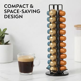 Coffee Pod Holder Storage Organizer Compatible with Nespresso OriginalLine, Rotatable Countertop Coffee Station Organizer -Black/40 Pods