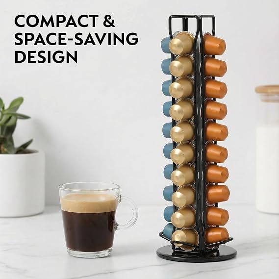 Coffee Pod Holder Storage Organizer Compatible with Nespresso OriginalLine, Rotatable Countertop Coffee Station Organizer -Black/40 Pods