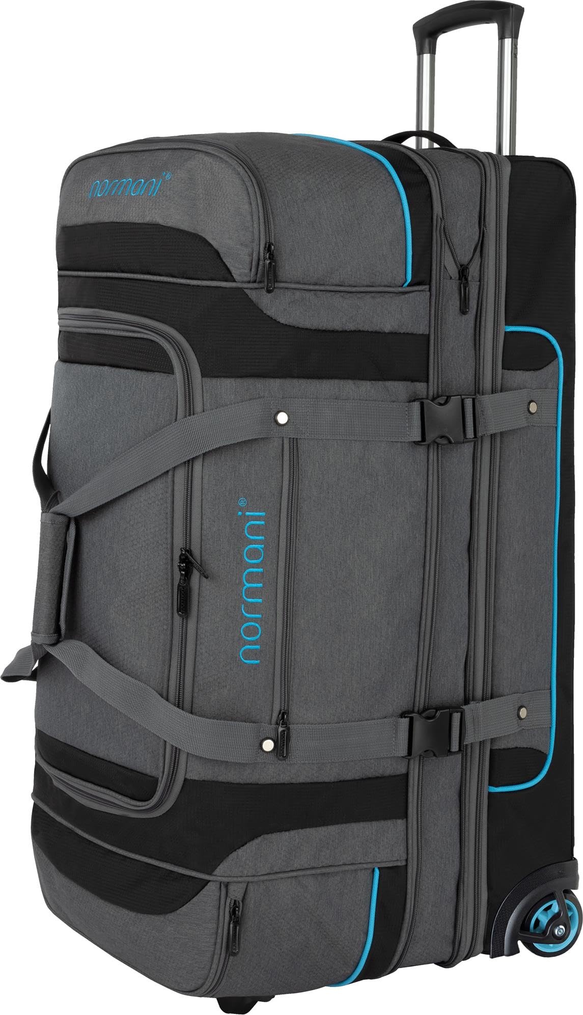Reisetasche 2-Rad Trolley 120-150 Liter Weichgepäck Travel Bag mit Rollen und 6 Fächern - erweiterbarer Reisetrolley - Rolltasche Sporttasche 81x39x39/47 cm Farbe Grau/Blau Größe 120-150 Liter