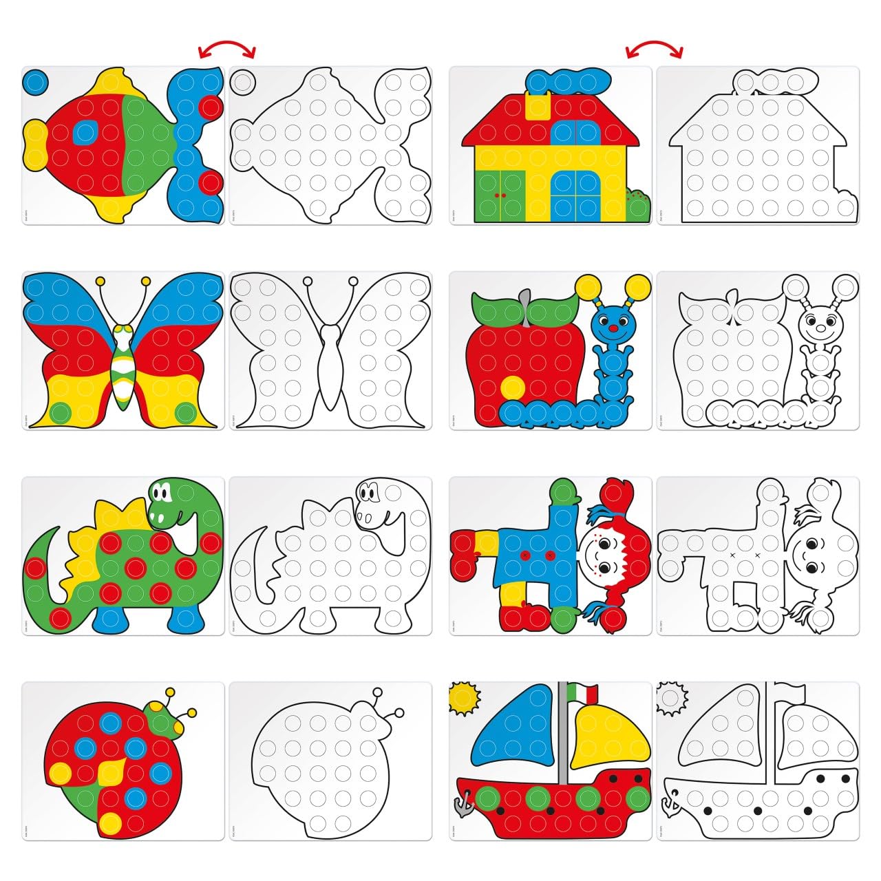 Quercetti Fantacolor Junior 48 Mosaique Enfant 3D à Gros Boutons, Valisette Portable, Jeu 3 Ans