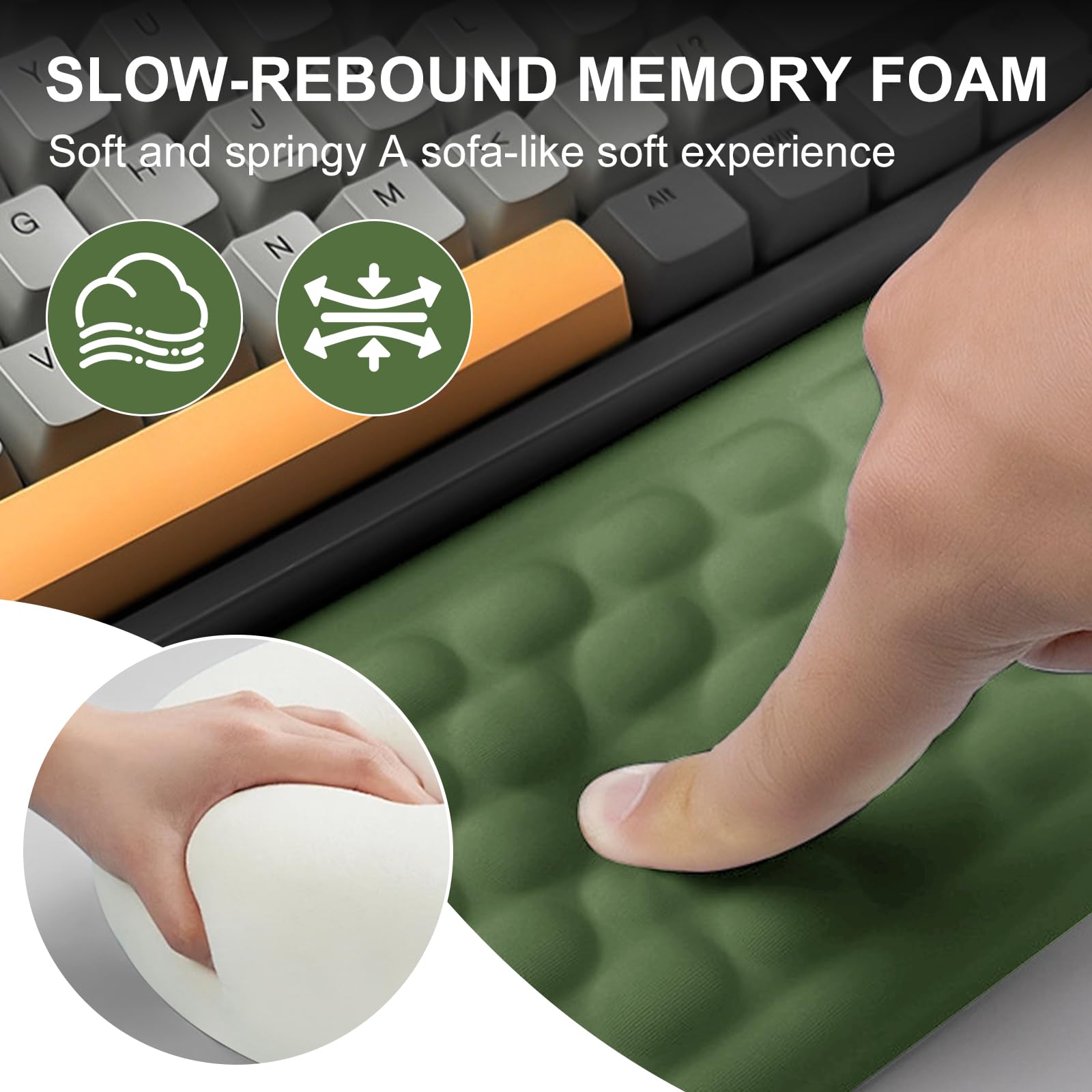 Reposamuñecas para teclado, espuma viscoelástica, reposamuñecas para escritorio con base antideslizante, muñeca y antebrazo, comodidad para aliviar el estrés, para el hogar y la oficina (verde