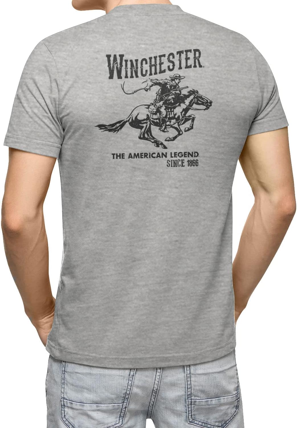Winchester® Official Men's Vintage Rider Graphic Printed Short Sleeve T-Shirt (Medium, Heather Grey)